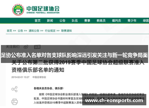 足协公布准入名单对各支球队影响深远引发关注与新一轮竞争局面