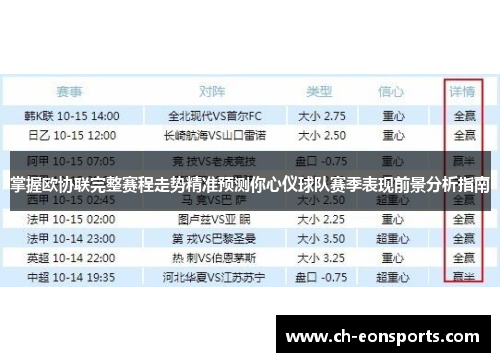 掌握欧协联完整赛程走势精准预测你心仪球队赛季表现前景分析指南